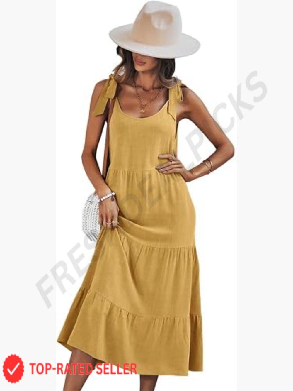 Adjustable Spaghetti Strap Solid Ruffled Midi Dress Summer Linen Blend